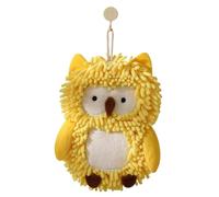 Puff Ball Hand Towel - Owl Design Quick Dry Rag for Bathroom Use | Soft Chenille Fabric with Hanging Loop, Absorbent Hand Drying Towel for Home Hotel Kids Adults Family Bath Shower, Gray Yellow White