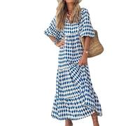 Puff Sleeve Floral Boho Maxi Dresses for Women Summer, V Neck Beach Vacation Flowy Swing Casual Long Dress (3TG,A)