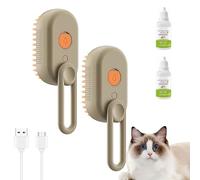 Puffease Spritz Defur Comb, Celery Pets Cat Brush Steam, Puffease Cat Steam Brush, Suitable for Long/Short Hair, Pet Hair Removal Comb with Water Tank, for Pet Grooming (2pcs Brown)