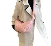 Puffer Shoulder Bag For Women Soft Down Cotton Padded Tote Handbag Purse Quilted Cross Body Solid Color Bubbles Cloud(Pink)