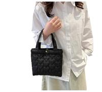 Puffer Shoulder Bag For Women Soft Down Cotton Padded Tote Handbag Purse Quilted Cross Body Solid Color Bubbles Cloud(Blackhand)