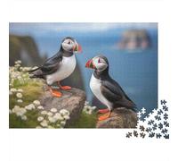 Puffin Birds on Cliffside Plaque Métallique Rétro 52x38cm/1000pcs pour L’Atelier, pour Les Amateurs De Décoration D’Atelier