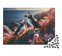 Puffin Birds on Rocks Plaque Murale en Métal 52x38cm/1000pcs pour Le Pub Ou Le Café, Décoration Murale Destinée À Le Pub, Le Café Et Le Coin Bar