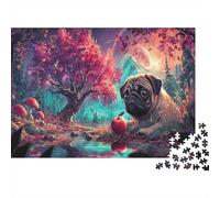 Pug avec Pomme sous Le Ciel étoilé Fantasy Forest Puzzle 1000 Pièces Défiant, Pet Jeux Éducatifs pour Adultes, Cadeau Et Décoration Intérieure 70x50cm/1000pcs