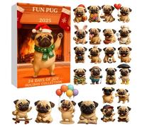 Pug Calendrier de l'Avent 2025 - Compte à rebours de Noël 24 jours - Pendentif plat en acrylique - Cadeau pour la famille, les parents d'animaux domestiques et les amoureux des chiens