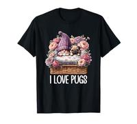 Pug Dad Gnome Floral Graphic For Garden Lover I Love Pugs T-Shirt