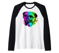 Pug DJ Casque audio rétro pour amoureux des chiens Manche Raglan