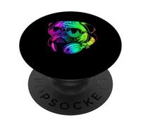 Pug DJ Casque audio rétro pour amoureux des chiens PopSockets PopGrip Adhésif