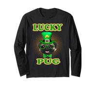 Pug Dog Lucky Charm Shamrock Funny St Patricks Day Manche Longue