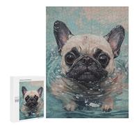 Pug Dog Swimming Painting Puzzle 1000 Pièces Educa Jouet en Bois Cadeau Unique Décoration Intérieure Jeu Éducatif Challenge Toy Adultes Et Enfants À Partir De 14 Ans 500 PCS