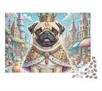 Pug en Chapeau d'hiver Puzzles 1000 Pièces, Carlin en Chapeau et écharpe d'hiver, Jeu de création et logique, activité familiale, Cadeau de Voyage, 38x26cm