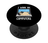 Pug I Work on Computer Dog Sleep Puppy Lovers PopSockets PopGrip Adhésif