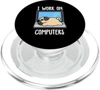 Pug I Work on Computer Dog Sleep Puppy Lovers PopSockets PopGrip pour MagSafe