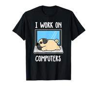 Pug I Work on Computer Dog Sleep Puppy Lovers T-Shirt