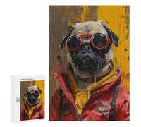 Pug in Aviator Goggles Art Print Puzzle 1000 Pièces Educa Jouet en Bois Cadeau Unique Décoration Intérieure Jeu Éducatif Challenge Toy Adultes Et Enfants À Partir De 14 Ans 300 PCS