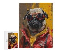 Pug in Aviator Goggles Art Print Puzzle 1000 Pièces Educa Jouet en Bois Cadeau Unique Décoration Intérieure Jeu Éducatif Challenge Toy Adultes Et Enfants À Partir De 14 Ans 500 PCS