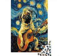 Pug Jouer de Guitare Puzzle 1000 Pièces Adulte Enfants -Qualité Supérieure Classique Jeu Éducatif Défi Cadeau pour Toute La Famille Papier 70x50cm/1000pcs