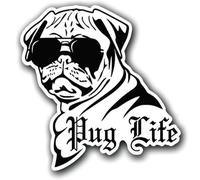 Pug Life Autocollant décoratif pour voiture - Imperméable - Réfléchissant - Design 3D - Carlin amusant avec lunettes de soleil - Pour voiture, ordinateur portable, réfrigérateur (18 cm)