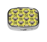 Pug Life Boîte à médicaments à 2 compartiments avec visage de carlin Jaune