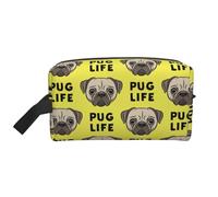 Pug Life - Trousse de Maquillage de Voyage pour Femme, Motif Carlin Mignon, Jaune, Grande capacité