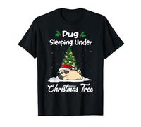 Pug My Dog Sleeping Under Christmas Tree Puppy Funny Xmas T-Shirt