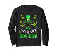 Pug One Lucky Dog Mom Funny Dogs Lover St Patrick's Day Manche Longue