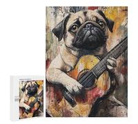 Pug Playing Guitar Painting-2 Puzzle 1000 Pièces Educa Jouet en Bois Cadeau Unique Décoration Intérieure Jeu Éducatif Challenge Toy Adultes Et Enfants À Partir De 14 Ans 500 PCS