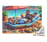 Pug Poolside Chill Jigsaw Puzzles for Adults: French Bulldog Relaxing by Pool 1000 Piece for Women, Gifts for Men 70x50cm/1000pcs