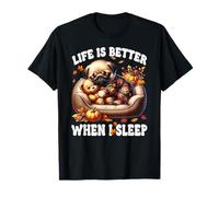 Pug Puppy Funny Fall Saying for Pug Mom Cute Autumn Sleep T-Shirt