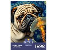 Pug Puzzle 1000 Pieces Cadeau Unique Animaux de Compagnie Dog Jeu Éduchatif Challenge Toy À De Qualité Supérieure Peinture Art pour Adultes Et Enfants 70x50cm/1000pcs