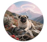 Pug, Puzzle 1000 Pièces en Format Rond Intégrantchien de Compagnie, De Complexité Moyenne, Parfait pour Toute La Famille Le Week-End 1000pcs (67.5x67.5cm)