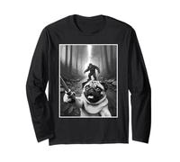 Pug Selfie Avec Sasquatch En Forêt Humour Animal Bigfoot Manche Longue