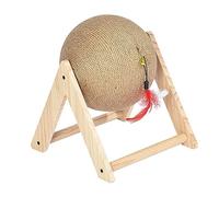 Pugermering en Bois et Sisal avec Balle Rotative en Forme - Un Jouet Interactif Pratique et Facile à Monter pour Les Chats, Qui Les Maintient en
