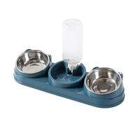 Pugermering Ensemble de Trois Gamelles pour Chats et Chiens (3 en 1) avec Abreuvoir Automatique, en Acier Inoxydable et Polypropylène, pour Eau et Nourriture. Con, Bleu Foncé