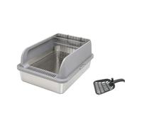 Pugermering Toilte pr Lapin Base en Acier Inoxydable Résistant à Le Plateau à Litière Grille Amovible pr Éleveurs Rongeurs, Râtelier
