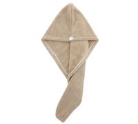 Pugnum Serviette à cheveux en microfibre, turban super absorbant pour cheveux mouillés, anti-frisottis, serviettes de séchage avec bouton pour cheveux longs, bouclés et épais (café)