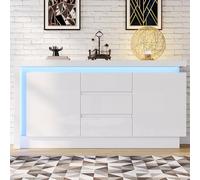 PUGSDRLY 140 * 35 * 72 cm Commode Buffet Blanc à tiroirs avec 3 tiroirs, étagères réglables et 2 Portes, pour Chambre à Coucher et Salon