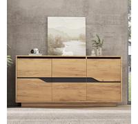PUGSDRLY 140 * 40 * 76cm Buffet de Salon,LED Sideboard à 3 Portes, Polyvalents avec séparateurs réglables (Oak)