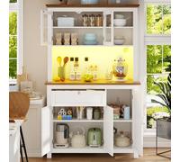 PUGSDRLY Buffet de Cuisine avec éclairage LED,Vitrine,Meuble de Rangement avec étagères réglables,Buffet Haut pour Cuisine,Salon et Salles à Manger,105×40×180 cm (Blanc-B)