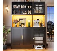 PUGSDRLY Buffet de Cuisine,Vitrine,Meuble de Rangement,4 Portes et 1 Tiroirs,Minimaliste Moderne,Buffet Haut pour Cuisine,Salon et Salles à Manger (130x45x180cm-Noir)