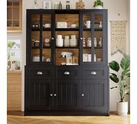 PUGSDRLY Buffet de Cuisine,Vitrine,Meuble de Rangement,5 Portes et 3 Tiroirs,Minimaliste Moderne,Buffet Haut pour Cuisine,Salon et Salles à Manger (140x38.5x175cm-Noir)