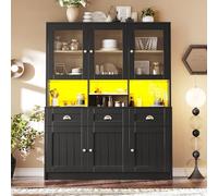 PUGSDRLY Buffet de Cuisine,Vitrine,Meuble de Rangement,6 Portes et 3 Tiroirs,Minimaliste Moderne,Buffet Haut pour Cuisine,Salon et Salles à Manger (140x40x175cm-Noir)