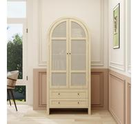 PUGSDRLY Buffet Haut Salon avec 2 Portes en rotin tressé et 2 Tiroirs,Vitrine,Buffet Salle a Manger en Forme d'arc,Meuble de Cuisine Rangement,Armoire de Rangement en Bois,79x39.5x178cm (Style-B)