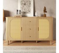 PUGSDRLY Buffet Moderne avec tiroirs, étagères et Pieds en métal Imitation Bois, Meuble Multifonctionnel pour Le Salon. (140 * 40 * 80 cm)