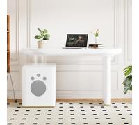 PUGSDRLY Bureau avec Lit pour Animal 117×50×76cm,Design 2 en 1 avec Courbes Arrondies et Pieds de 5 cm d'Épaisseur,Finition Entièrement Laquée, (Blanc + Niche pour Chat)