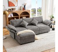 PUGSDRLY Canape 3 Places,Canapé d'angle,Canapé Modulable avec Pouf Amovible,Accoudoirs Réglables,4 Coussins,Chenille,pour Salon Bureau Appartement (B-Gris Foncé)
