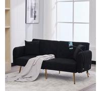 PUGSDRLY Canapé Convertible 2 Place avec Dossier Réglable,Canapé d'angle Convertible ave Accoudoir Réglable,Port USB,Support Téléphone,Poche Latérale,pour Salon,Chambre(B-Noir)