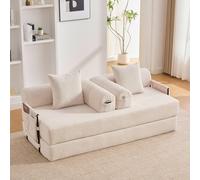 PUGSDRLY Canape Convertible 3 Places Pliable,Canapé d'angle Modulable avec 3 Coussins,Poche Latérale,Combinables Librement,Velours Côtelé,pour Salon(Beige, 3 Places)