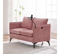 PUGSDRLY Canapé d'angle 2 Places avec Port USB,Support Réglable pour Téléphone Portable,Poche Latérale,Petit Canapé pour Salon,Chambre,Balcon (Rose)
