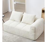 PUGSDRLY Canapé d'angle 2 Places,Canapé Modulable avec 2 Coussins Amovibles et Lavables,Poches Latérales,Chenille,No Installation Required,pour Salons,Chambres,Appartements (Beige, 2 Places)